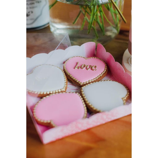 Цена за 5 шт. Коробка для печенья, кондитерская упаковка с пластиковой крышкой, Happy time, 15×15×3 см