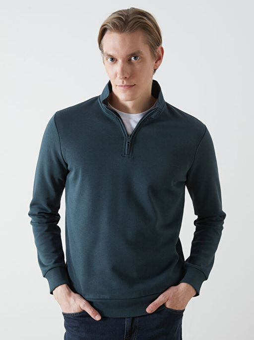 Dik Yaka Uzun Kollu Erkek Kal?n Sweatshirt