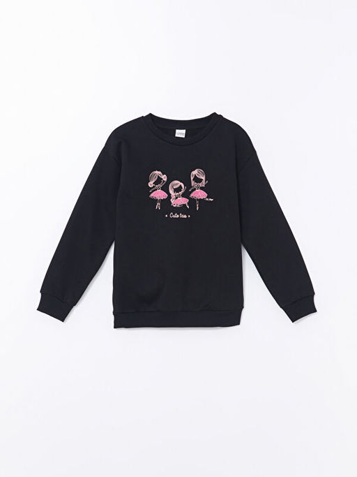 Bisiklet Yaka Bask?l? K?z ?ocuk Sweatshirt - Waikiki фото 3