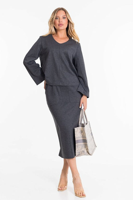Костюм (джемпер+юбка) М323176Wb серый графит - Елена фото 2