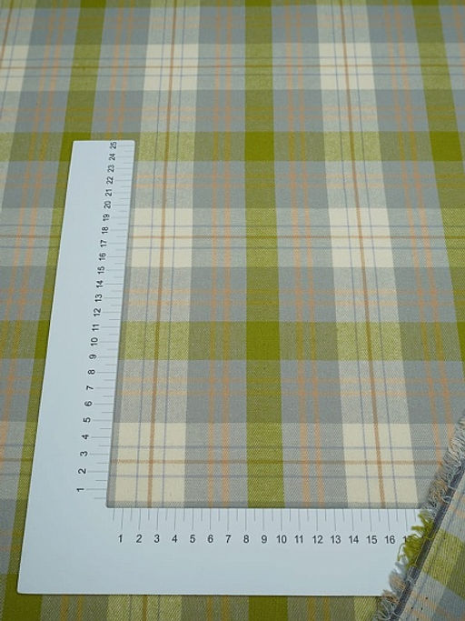 Фуле Клетка цв.светло-серый/яркая оливка, ш.1.45м, хлопок-100%, 150гр/м.кв - Купава фото 3