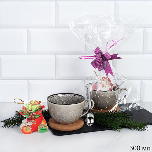 Подарочный набор Кружка 300 мл Градиент с подставкой под горячее + ложка / WRF-270 /уп/ в подарочной упаковке/ Новогодний