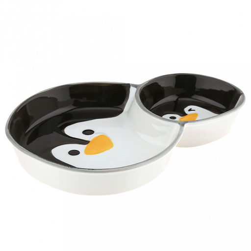 Блюдо керамическое "Пингвин" 247х170х35мм, 400мл, с соусником 108х100мм, 160мл, с деколью, черный/белый, в коробке (Китай)