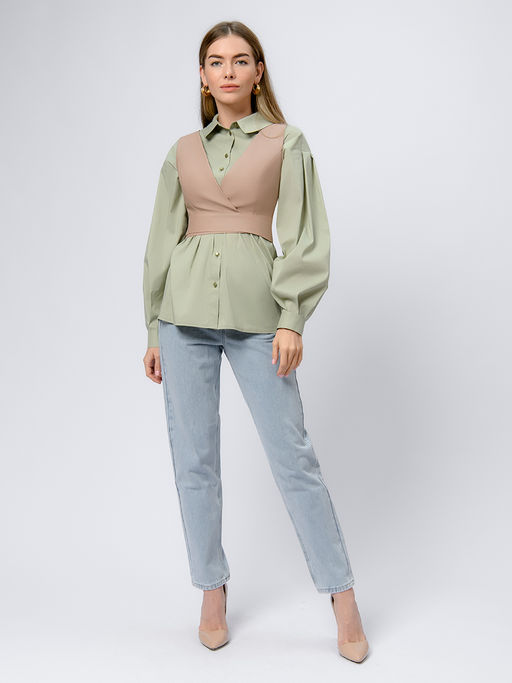 Жилет бежевый укороченный из искусственной кожи - 1001dress фото 5