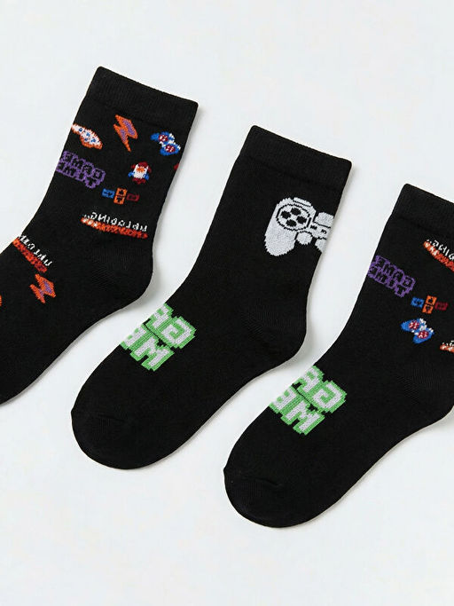 Erkek ?ocuk Desenli 3l? Soket ?orap