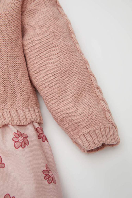 Платье с длинными рукавами и цветочным принтом для маленьких девочек - Defacto фото 3