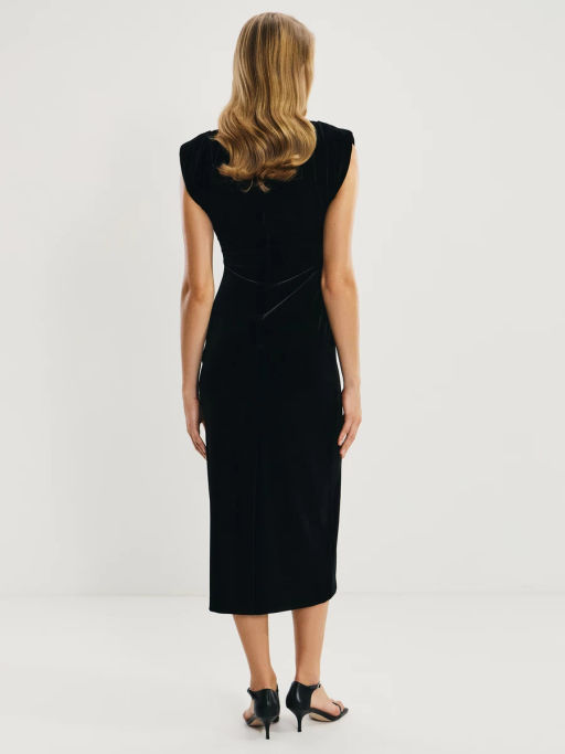 Бархатное платье с драпировкой и пуговицами / Zarina