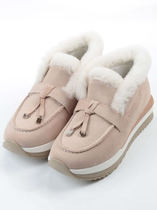 04-5520-7 LT. BEIGE Ботинки зимние женские (натуральная кожа, 100% шерсть)