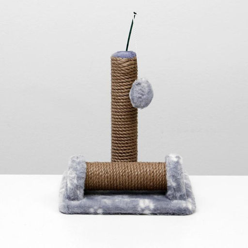 Когтеточка двойная для котят на подставке, джут, 30 х 28 х 32 см, серая с лапками - Пижон фото 4