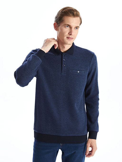 Polo Yaka Uzun Kollu Erkek Sweatshirt