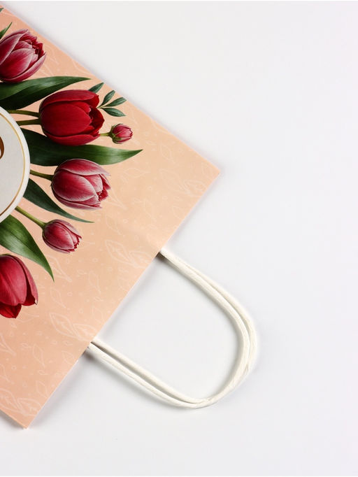 Цена за 2 шт. Пакет подарочный крафт, С 8 Марта, 21?11?27 см