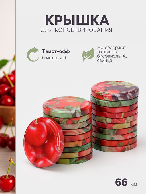 Цена за 40 шт. Крышка для консервирования «Элит», ТО-66 мм, жесть, винтовая, литография, фасовка 20 шт., МИКС