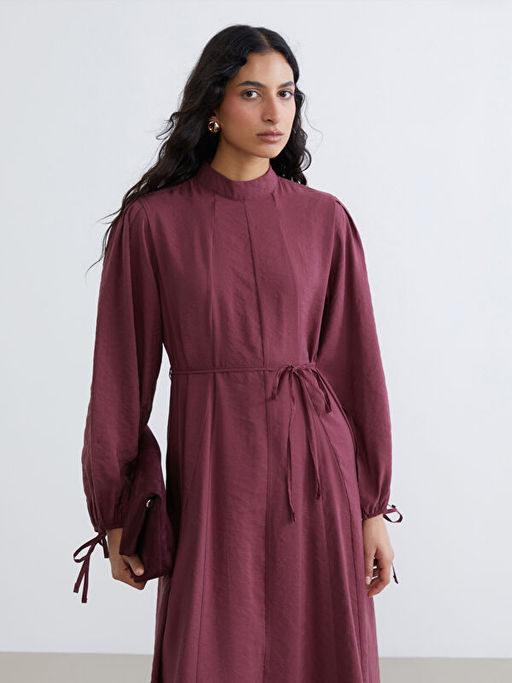 Dik Yaka Modal Kar???ml? Belden Oturtmal? Elbise