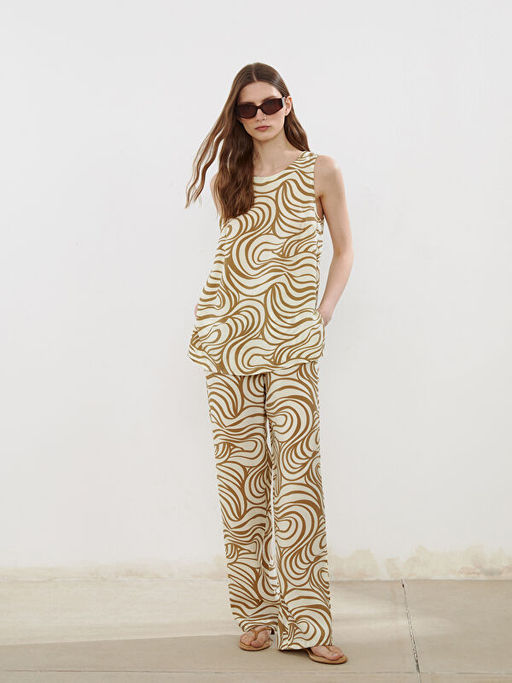 Bisiklet Yaka Desenli Modal Kar???ml? Bluz