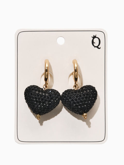 Серьги "Сияние вечера" сердце, цвет чёрный в золоте