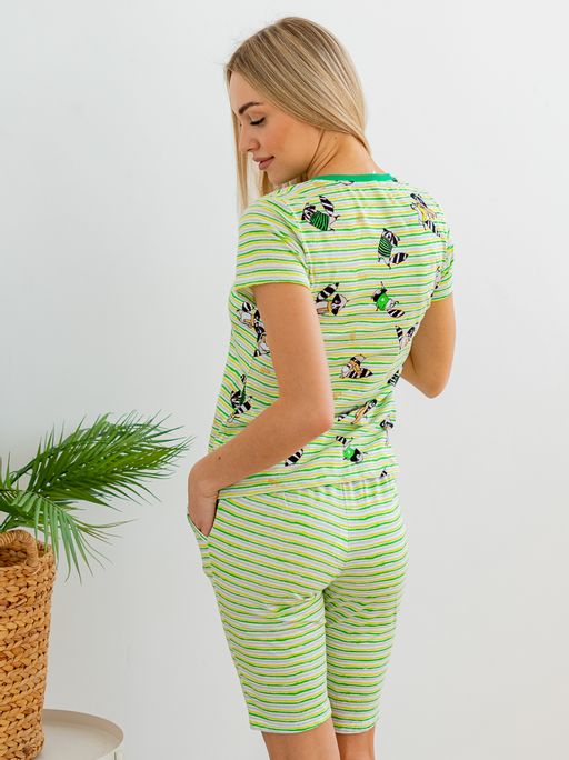 Пижама женская из футболки и бридж из кулирки Локки зеленый - Амадель фото 10