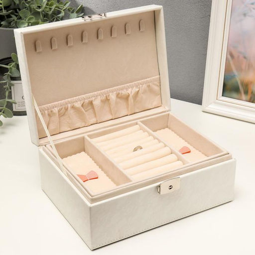 Шкатулка кожзам для украшений Цветочное кружево белая 9,5х16х22 см - Simaland фото 2