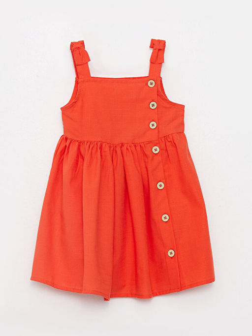 Kare Yaka Ask?l? Pamuklu K?z Bebek Elbise