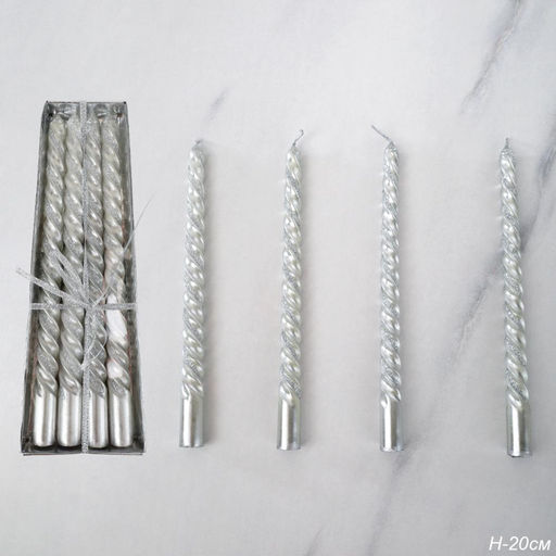 Свеча стержень 4 штуки 20 см витая / SW-702 /уп 144/ серебрянная - ГалеонТрейд фото 5