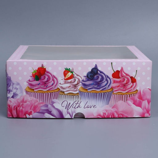 Цена за 5 шт. Коробка для капкейков, кондитерская упаковка с окном, 9 ячеек «Капкейки», 25 х 25 х 10 см