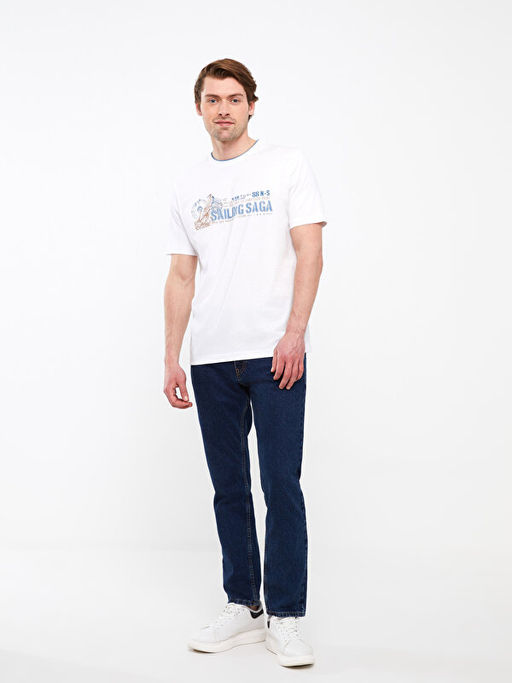 Bisiklet Yaka K?sa Kollu Bask?l? Penye Erkek Ti??rt - Waikiki фото 3