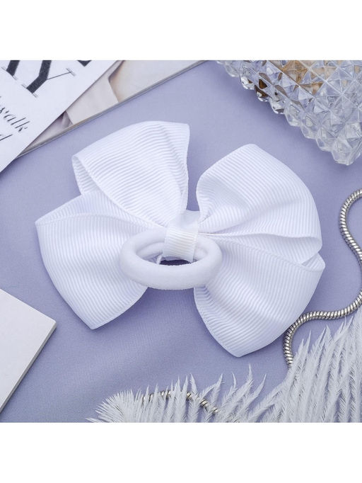 Цена за 6 шт. Бант для волос на резинке «Школьница», кружева, 9 см, белый