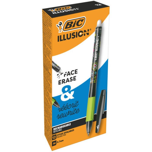 Ручка гелевая стираемая BIC Gelocity Illusion, узел 0.7 мм, чернила чёрные, цена за 1 шт.