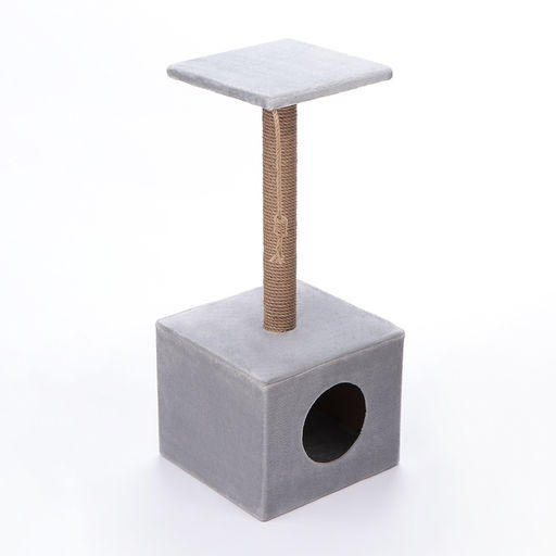 Домик для кошек с когтеточкой «Куб», 35×30×85 см, с площадкой и игрушкой, цвет МИКС