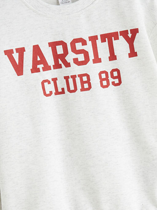 Bisiklet Yaka Varsity Bask?l? Erkek ?ocuk Sweatshirt