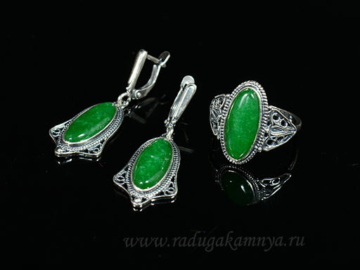 Кольцо Серьги с кварцем (имитация хризопраза) размер 20