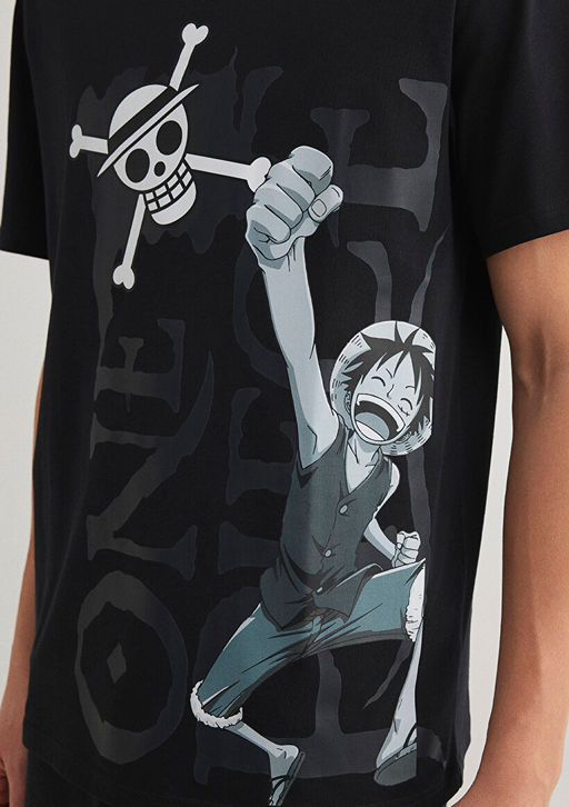 One Piece Bask?l? Siyah Tisort - Mavi фото 7