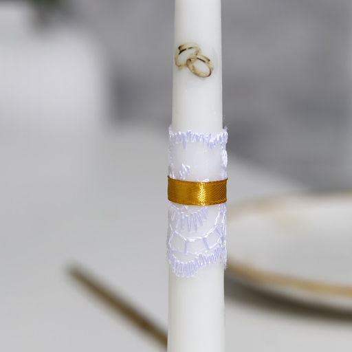 Набор свечей свадебных «Кружевной с бантиком золотым», 3 шт.: домашний очаг 6.8×15 см; родительские 1.8×17.5 см