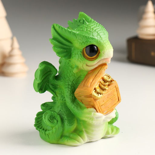 Копилка для денег «Дракоша с большими глазами с бочкой/сундуком», полистоун, 7×7×10.5 см, МИКС