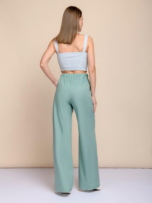 Брюки цвета полыни свободного кроя со сборкой на талии - 1001dress фото 4