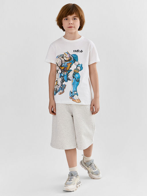 Футболка для мальчиков белая с принтом прямого кроя - Mark formelle фото 2