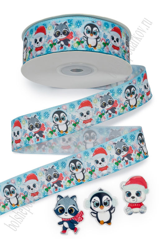 Лента репсовая 2,5 см*25 ярд с рисунком "Зверята" SF-6131, №2