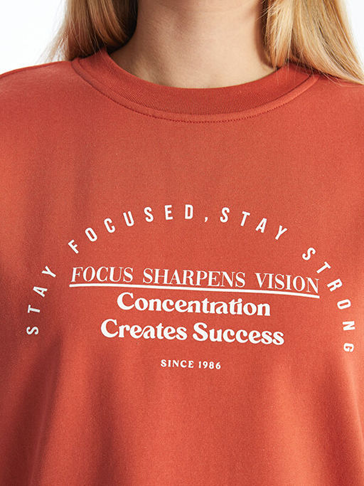 Bisiklet Yaka Bask?l? Kad?n Sweatshirt