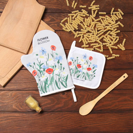 Набор кухонный Доляна. Полевые цветы: варежка 20?28 см, прихватка 17?17 см, 35% хлопок, 65% п/э