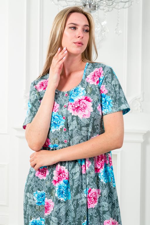 Платье женское с рукавами из кулирки Шейла пион на сером - Амадэль фото 17