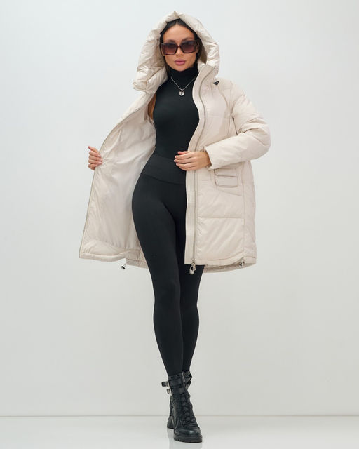Куртка зимняя женская с капюшоном модная бежевого цвета 3193B - Visdeer фото 16