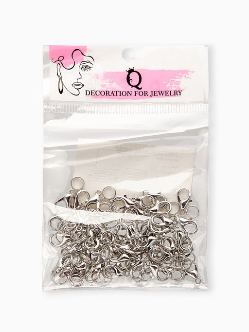 Замок-карабин, набор 55 замков, 55 колец, 12×7 мм, цвет серебро