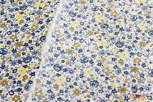 Импорт. хлопок Мелкая акварель (синие, желтые цветы), ш.1.49м, хлопок-100%, 100гр/м.кв - Купава фото 2