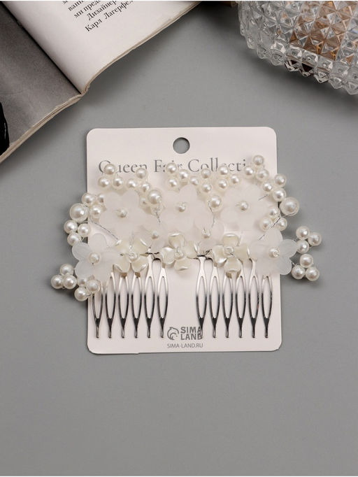 Гребень для волос QF «Эмилия», цветы ассорти шарики, 10×7 см, белый