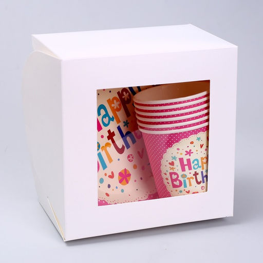 Набор бумажной посуды «С днём рождения»: 6 тарелок, 6 стаканов, 20 салфеток, цвет розовый