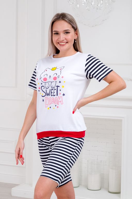Пижама женская футболки и шорт из интерлока Киса - Амадэль фото 10
