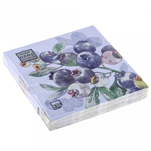 Салфетки бумажные Bouquet Home Collection Classic 33х33см, 3-х слойные, 20 штук в упаковке, 100% целлюлоза, Черника. Голубой фон (Россия)  фото 2
