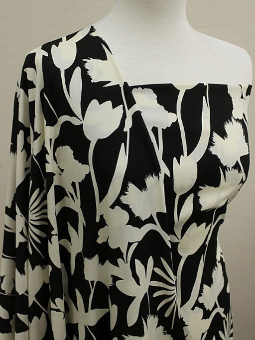 Штапель Цветочный силуэт цв.черный, ш.1.45м, вискоза-100%, 100гр/м.кв - Купава фото 2