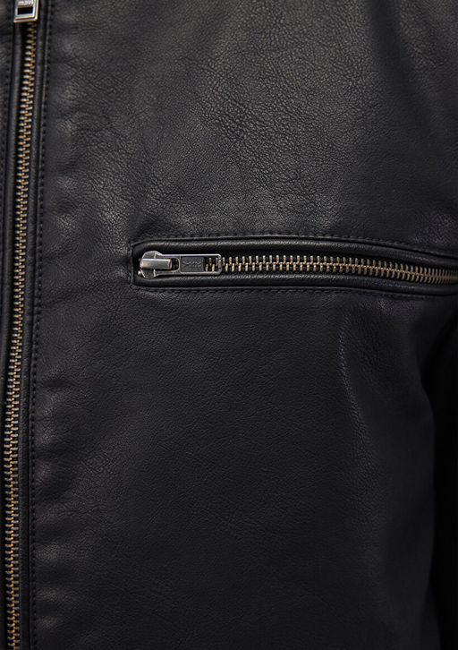 Siyah Suni Deri Ceket - Mavi фото 7