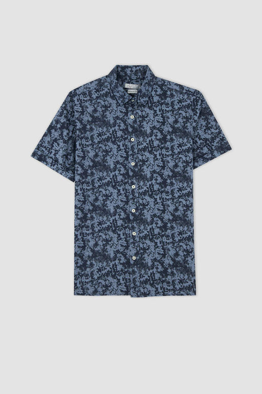 Хлопковая рубашка обычного кроя с короткими рукавами и рисунком - Defacto фото 5