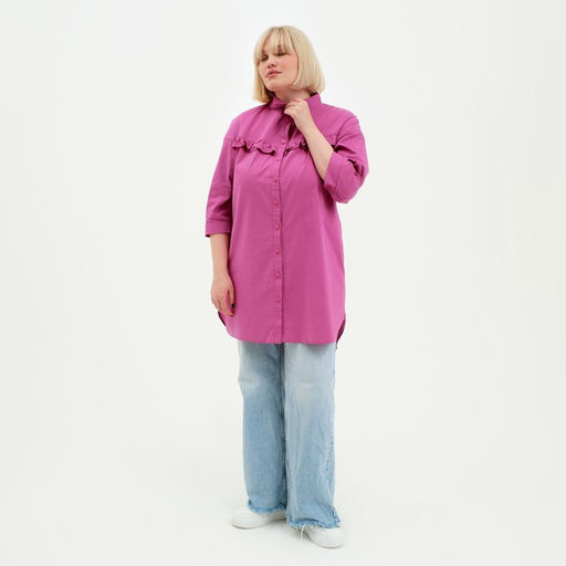 Рубашка женская с воланом MIST plus-size, размер 50, розовая